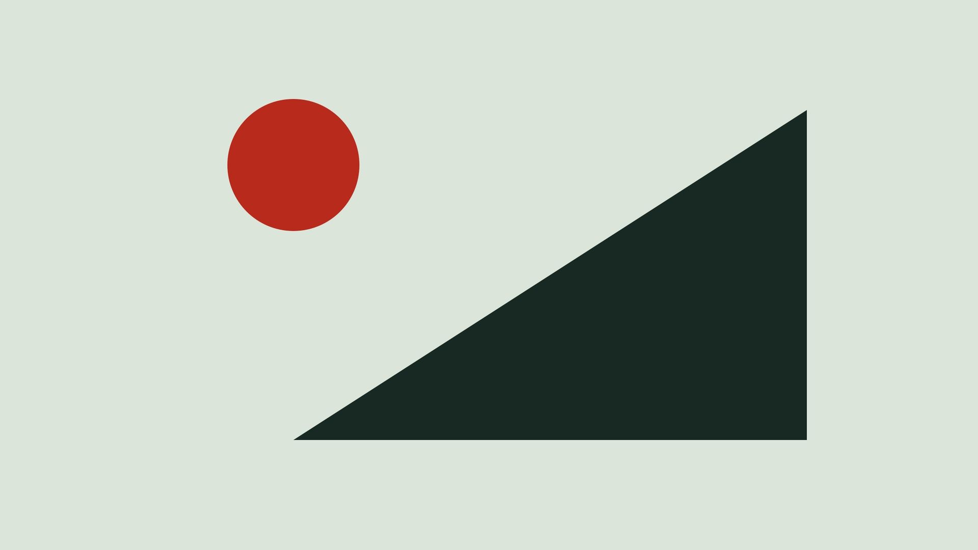 A dark triangle and a red circle on a pale green field