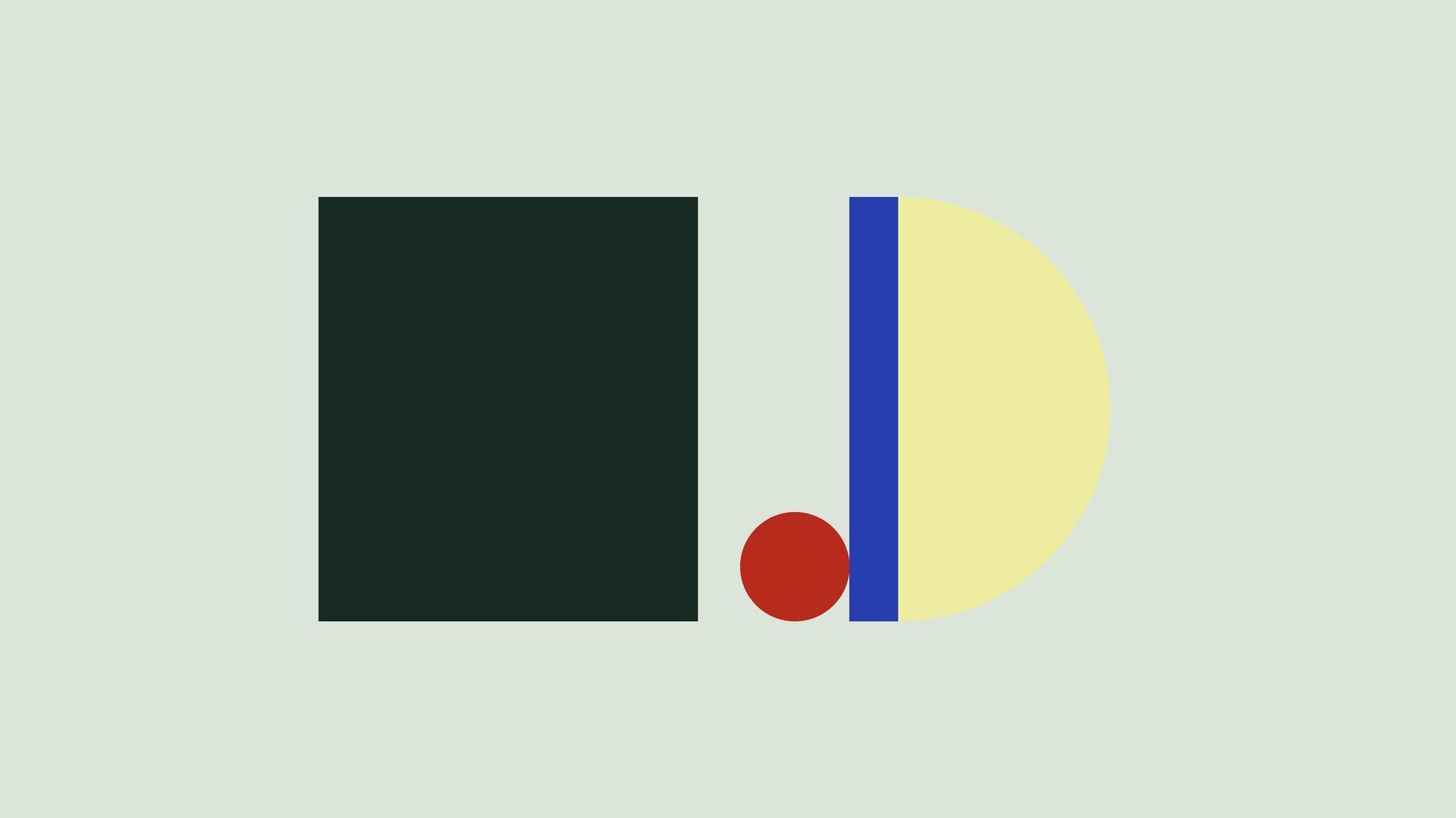 A dark field with a blue bar at its edge, a red ball stopped by the bar, and a yellow half circle on the other side.