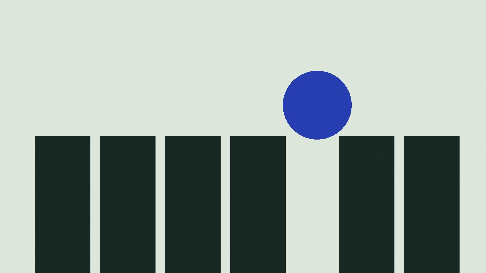A blue circle above a gap in a row of dark pillars